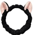 Bandeau Chat en Peluche – Noir & Rose (Accessoire Beauté Mignon)